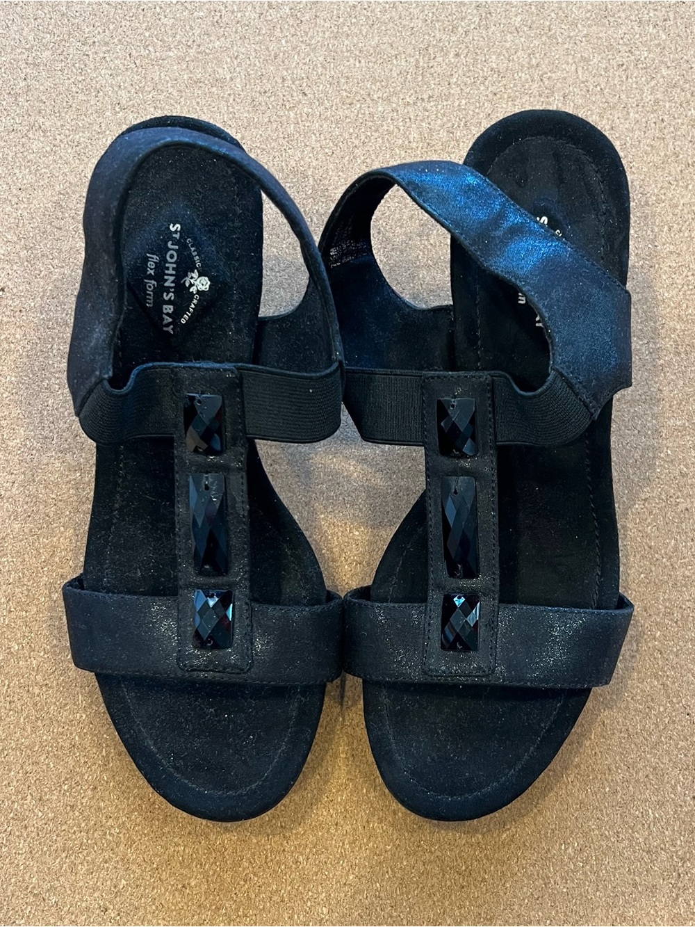 St. John's Bay Black Jeweled T-Strap Sandals Size 7 1/2